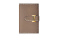 HERMES Bearn Epsom Leather Card Holder Wallet Women's Elephant Gray