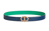 HERMES Leather Belts Women's Navy/Jasper