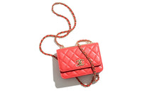CHANEL Sheepskin One Shoulder Crossbody Clutch Women's Red