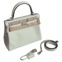 HERMES Kelly 25 Silver Buckle Calfskin Handbag Women's Light Green