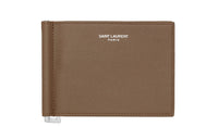 SAINT LAURENT Grain Embossed Cow Leather Bifold Wallet Men's Dark Wood Color