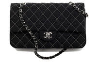 CHANEL Classic Flap CF Wool Twill Velvet Shoulder Bag Crossbody Bag Regular Women's Black
