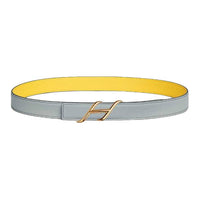 HERMES Gold-Plated Leather Belts Unisex Blue/Naples Yellow Width 2.4CM