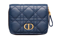DIOR Caro Calfskin Wallet Women's Deep Sea Blue