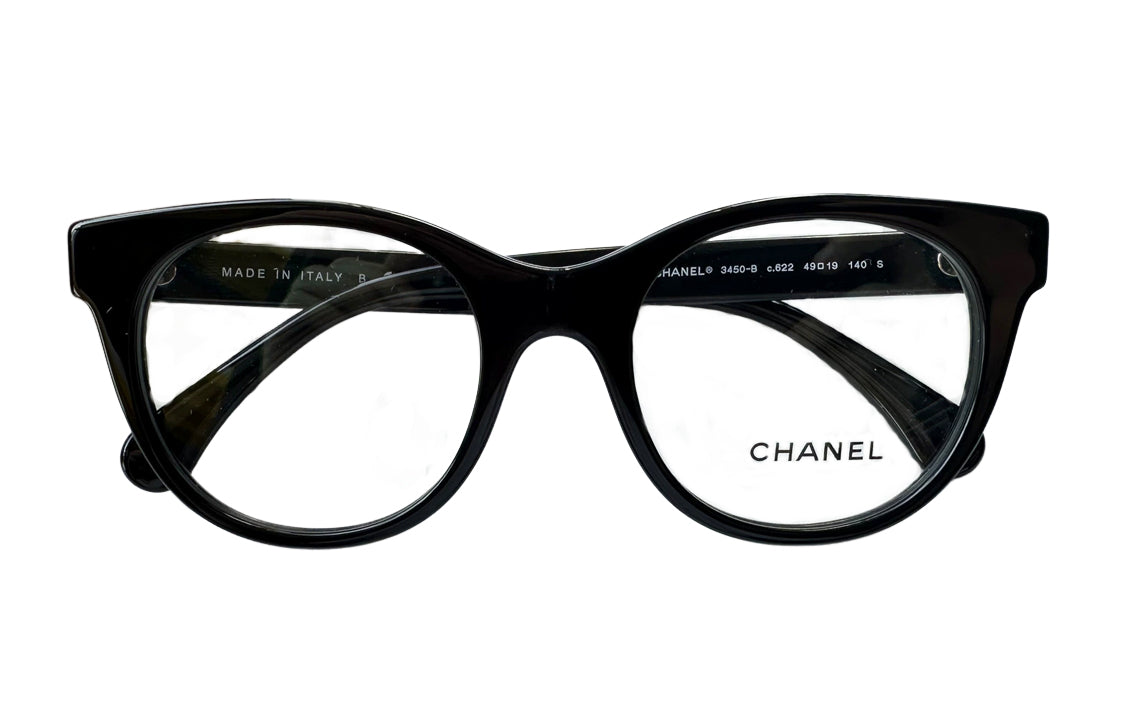 CHANEL Plate Frame With Rhinestones Butterfly Eyeglass Frames Women's Black