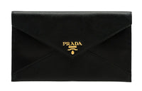PRADA Cow Leather Envelope Bag Wallet Card Holder Clutch Women's Black