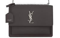 SAINT LAURENT SUNSET Smooth Leather Sunset Bag Shoulder Bag Crossbody Bag Medium Size Women's Gray White