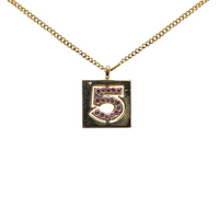 CHANEL 2002 Plated Rhinestone No.5 Square Costume Necklace