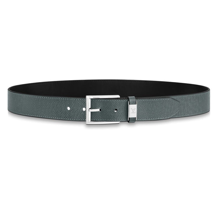 LOUIS VUITTON Leather Belts Men's Gray Width 3.5CM