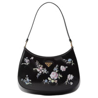 PRADA Printed Brushed Leather Handbag Shoulder Bag Women's Black