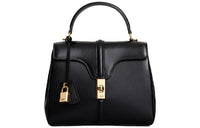 CELINE 16 Satin Cow Leather Handbag, Shoulder Bag Trumpets Women's Black
