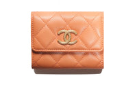 CHANEL Sheepskin Card Holder Women's Orange