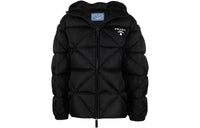 PRADA Letter Solid Color Hooded Loose Fit Down Jacket Women's Black