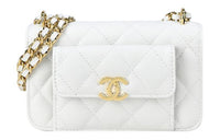CHANEL WOC Grained Embossed Cow Leather Clutches Shoulder Bag Crossbody Bag Mini Women's White
