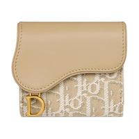 DIOR Saddle Cotton With Cow Leather Patchwork Wallet Regular Women's Natural