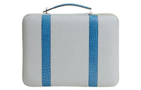 HERMES Taurillon Leather With Crocodile Leather Accents Portable Briefcases Women's Gray/Blue