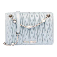 MIU MIU Leather Shoulder Bag Mini Women's Sky Blue