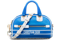 DIOR Smooth Cow Leather Bowling Bag, Handbag Mini Women's Fluorescent Blue/White