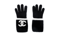 CHANEL Knit Gloves Women's Black