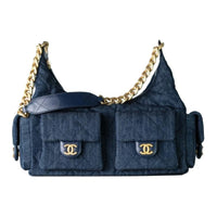 CHANEL 25C Denim Hobo Bag Women's Dark Blue