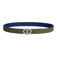 HERMES Calfskin Leather Belts Women's Green Verona/Sapphire Width 2.4CM