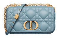 DIOR Caro Wicker Pattern Cow Leather Handheld Shoulder Bag Crossbody Bag Medium Size Women's Sky Blue