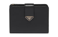 PRADA Leather Wallet Trumpets Women's Black