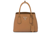 PRADA Double Leather Shoulder Bag Crossbody Bag Handbag Mini Women's Caramel Brown