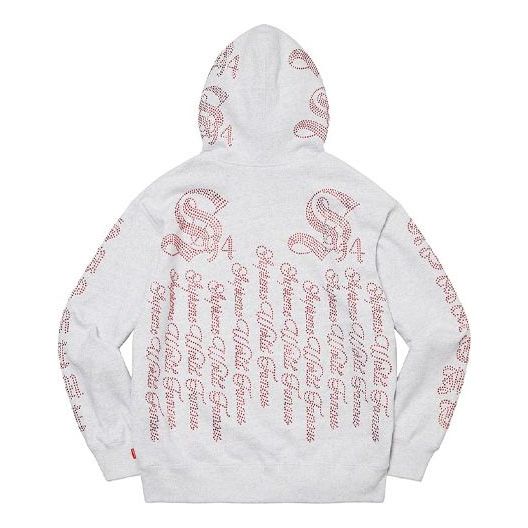 Supreme Rhinestone Zip Up Hooded Sweatshirt 'Grey Red' SUP-SS22-117