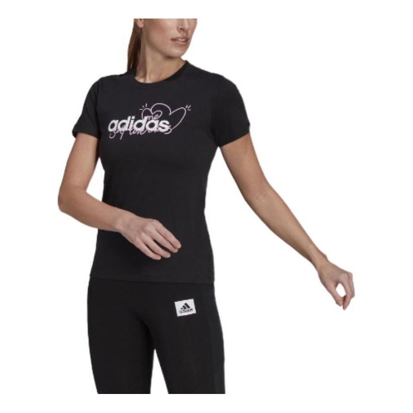 (WMNS) adidas Heart Graphic T-Shirt Asia Sizing 'Black White' GL6844