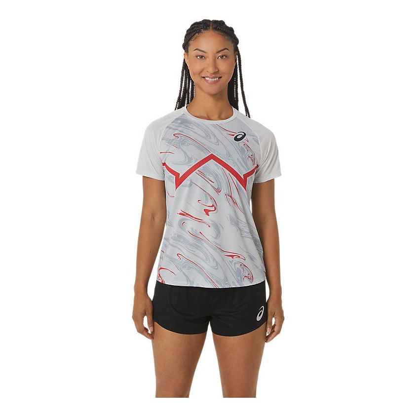 (WMNS) ASICS CJ-Line Light Short Sleeve Top 'Lacier Grey Electric Red' 2092A387-022