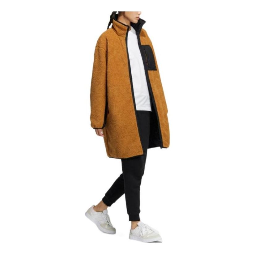 (WMNS) adidas Neo Colorblock Logo Print Stand Collar Cotton Jacket Asia Sizing 'Tan Black' HN2448