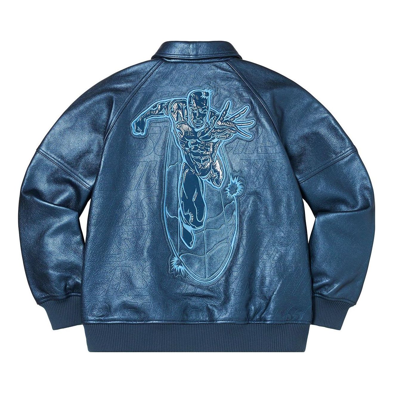 Supreme Silver Surfer Leather Varsity Jacket 'Blue' SUP-SS22-366