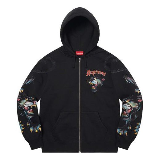 Supreme Panther Zip Up Hooded Sweatshirt 'Black Red White' SUP-SS21-758