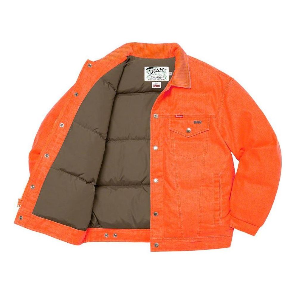 Supreme x Schott Canvas Down Trucker Jacket 'Orange Olive Green' SUP-FW22-787