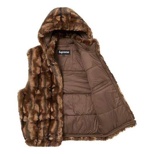 Supreme Faux Fur Hooded Vest 'Brown Black' SUP-FW21-155
