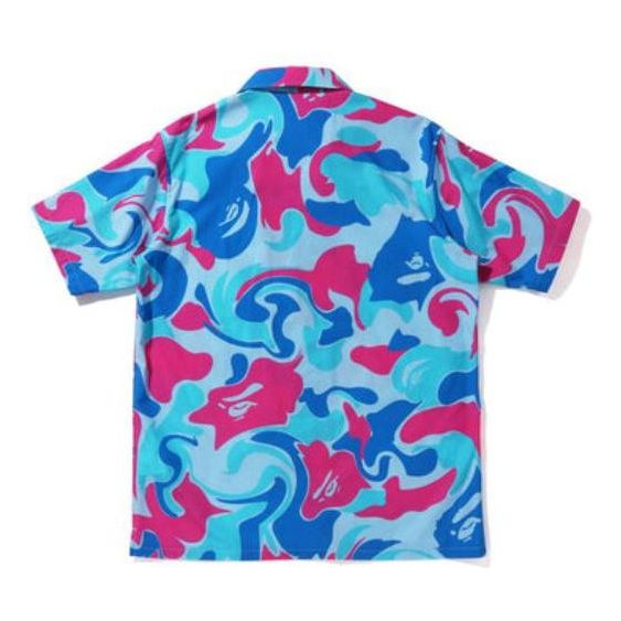 A Bathing Ape Marble Camo Open Collar Short-Sleeve Shirt 'Blue' 1I30-132-006