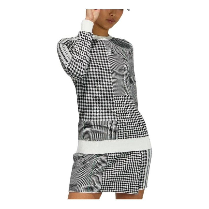(WMNS) adidas Recycled Polyester Crewneck Check Long Sleeve Sweater Asia Sizing 'White Black' GT3668