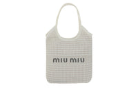 MIU MIU Raffia Beach Bag Tote Shopping Bag One Shoulder Handbag Women's White