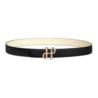 HERMES Calfskin Leather Belts Women's Black/Beige Width 2.4CM