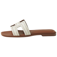 HERMES Oran Slide Strap Slippers Women's White Brown