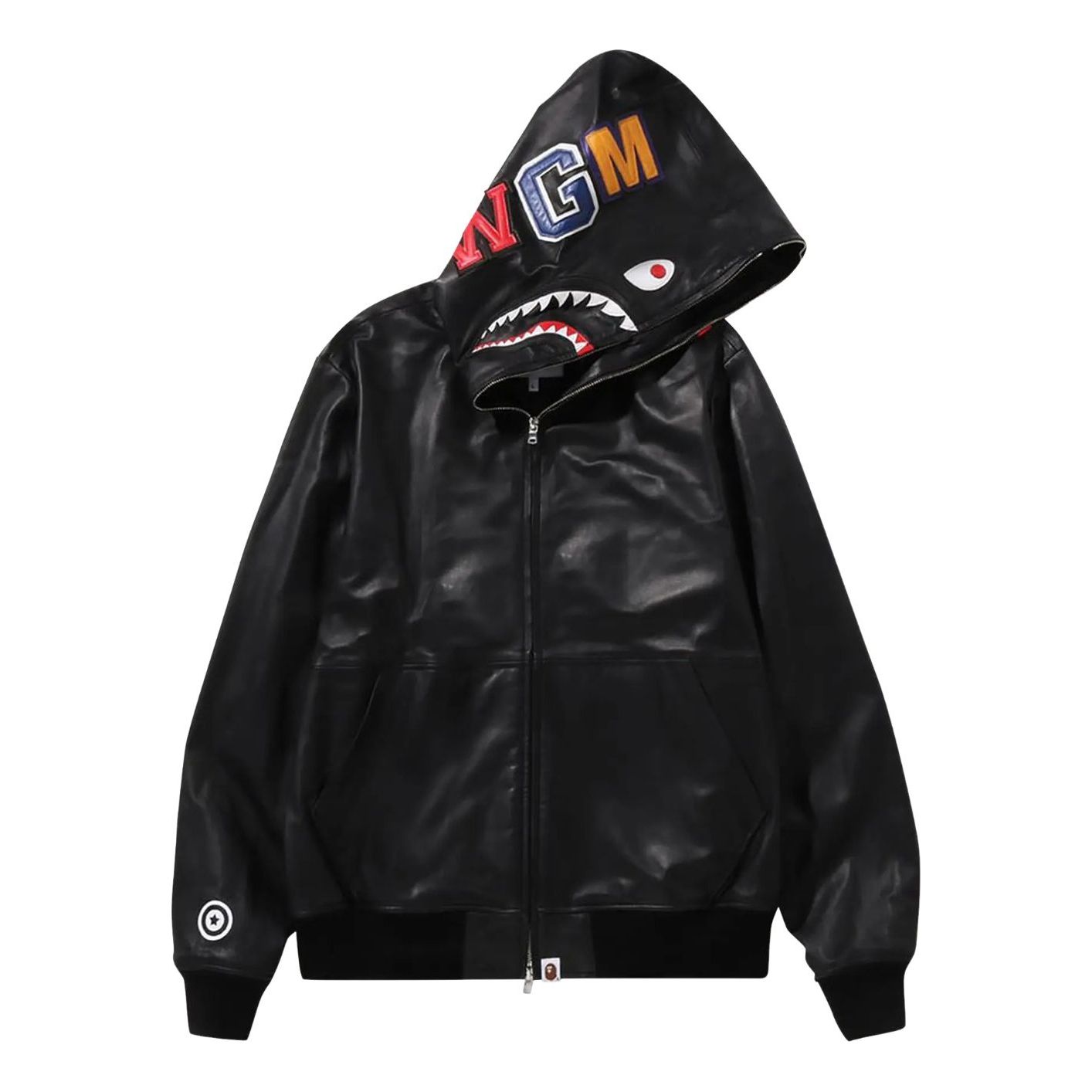 A Bathing Ape Leather Shark Full Zip Jacket 'Black' 1I80-140-013-BLK