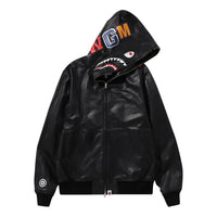 A Bathing Ape Leather Shark Full Zip Jacket 'Black' 1I80-140-013-BLK
