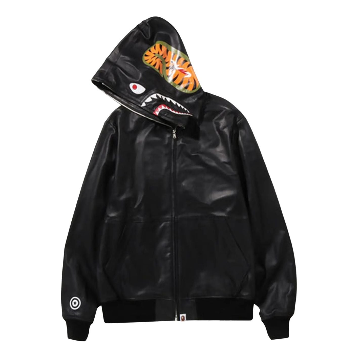 A Bathing Ape Leather Shark Full Zip Jacket 'Black' 1I80-140-013-BLK
