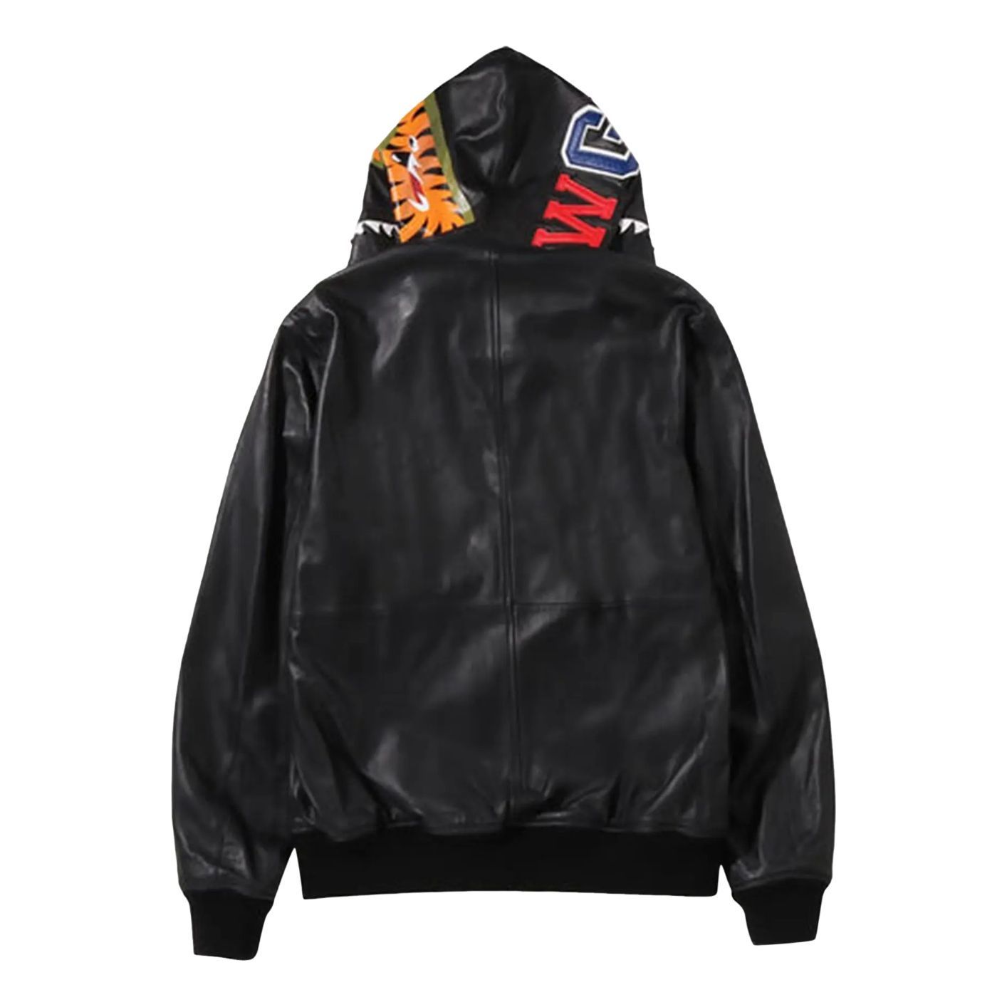 A Bathing Ape Leather Shark Full Zip Jacket 'Black' 1I80-140-013-BLK