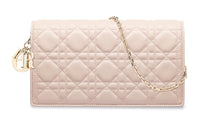 DIOR Lady Dior Lambskin Chain Clutch Women's Gray Pink