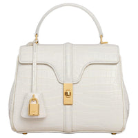 CELINE Crocodile Leather Shoulder Bag Crossbody Bag Handbag Small Size Women's White