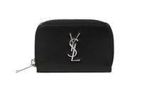 SAINT LAURENT Smooth Leather Zip Coin Purse Card Holder, Wallet Men's Black