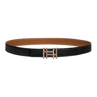 HERMES Calfskin Leather Belts Women's Black Width 2.4CM