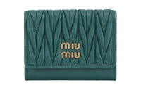 MIU MIU Matelassé Soft Leather Card Holder Wallet Women's Teal
